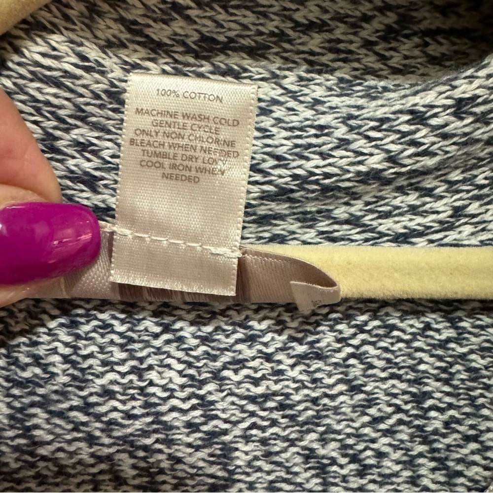 LOFT - Blue / White shawl collar Open Front Cardigan with Pockets - Size S - Picture 7 of 7
